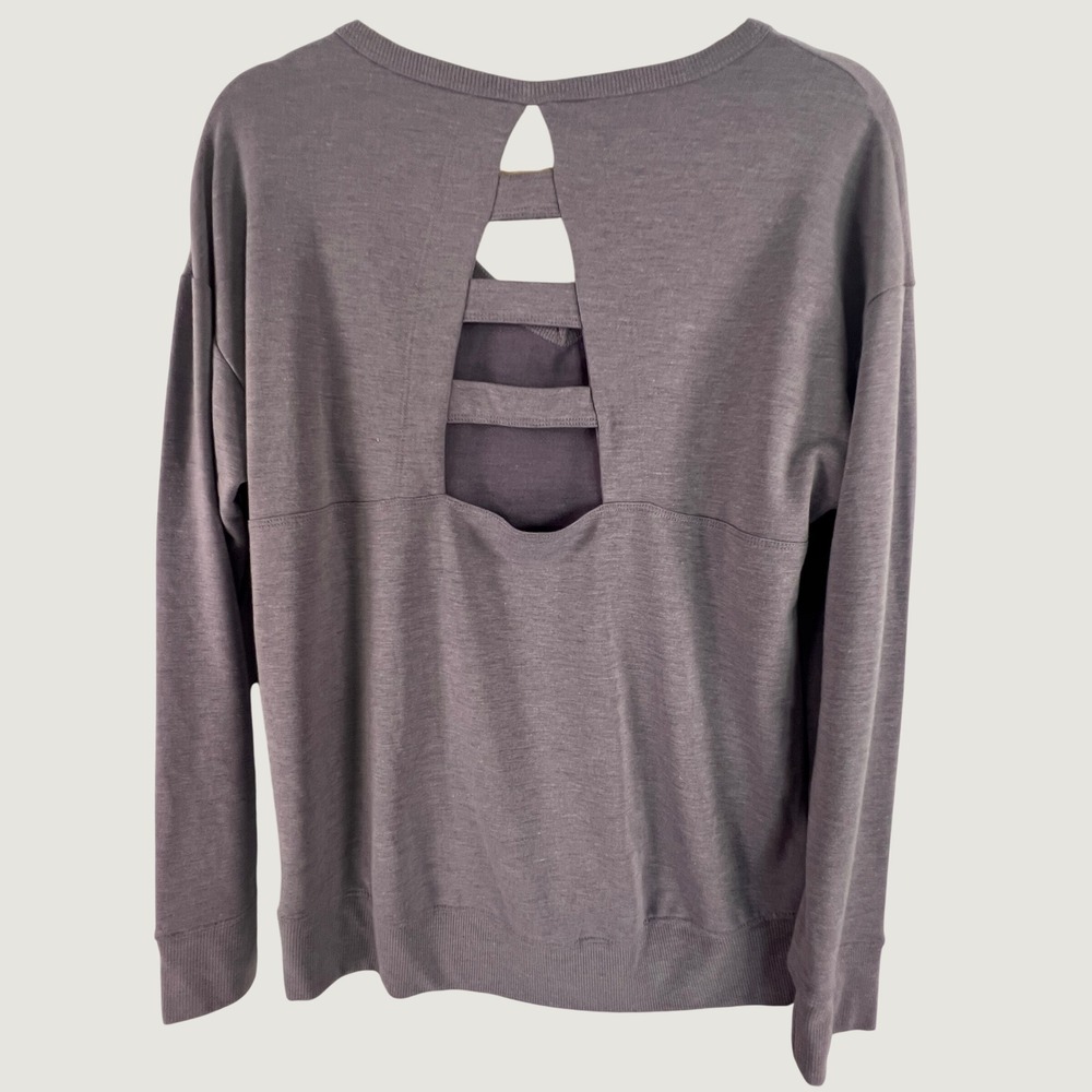 C9 Champion Womens V-Neck Strappy Cutout Back Sweatshirt Purple Heathered L